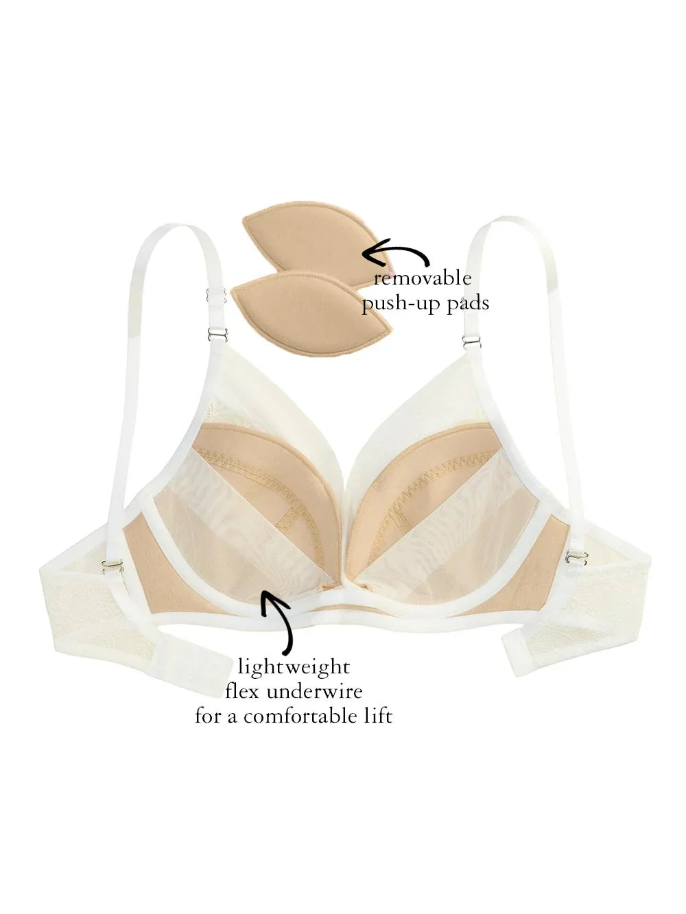 Jennifer Lace Bralette, Petite, Removable Padding, Light Push-Up, Lace
