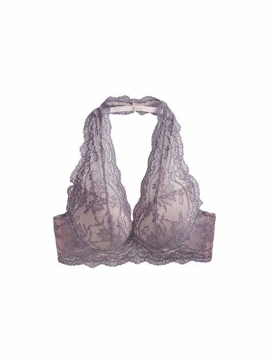 Kira Halter Push-Up Bra, Petites, Deep-Plunge, Lace, Bralette