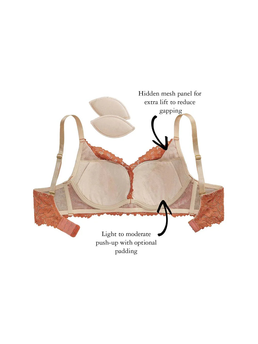 Coree Deep-Plunge Bra, Petite, Removable Push-Up Pads, Underwire, Lace