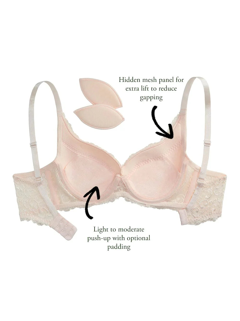 Elaine Demi-Cup Bra, Petite, Soft-Cups, Removable Push-Up Pads, Lace