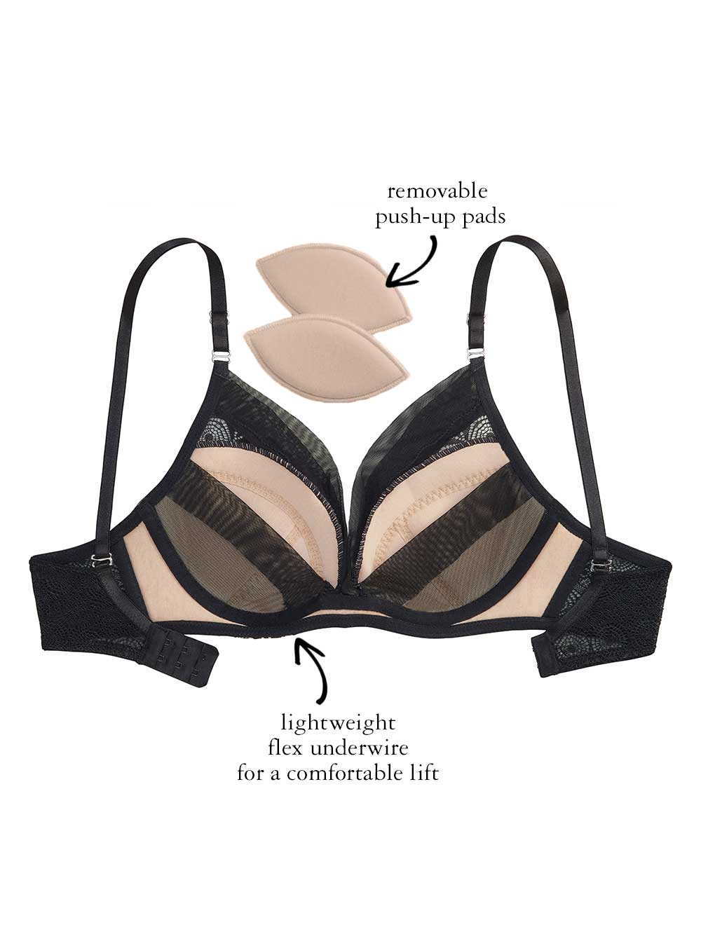 Jennifer Lace Bralette, Petite, Removable Padding, Light Push-Up, Lace