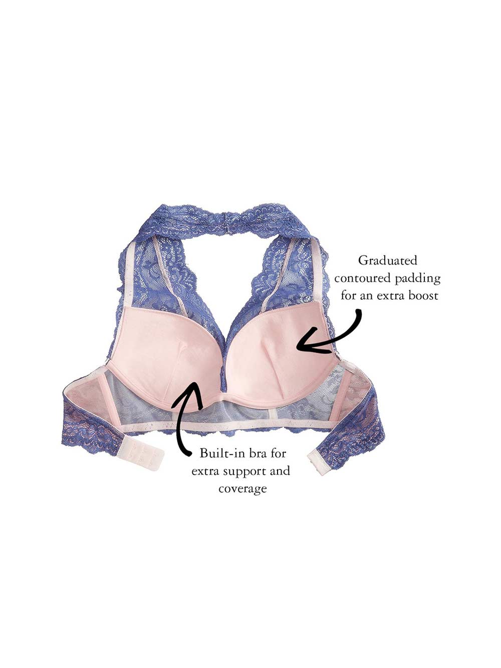 Kira Halter Push-Up Bra, Petites, Deep-Plunge, Lace, Bralette