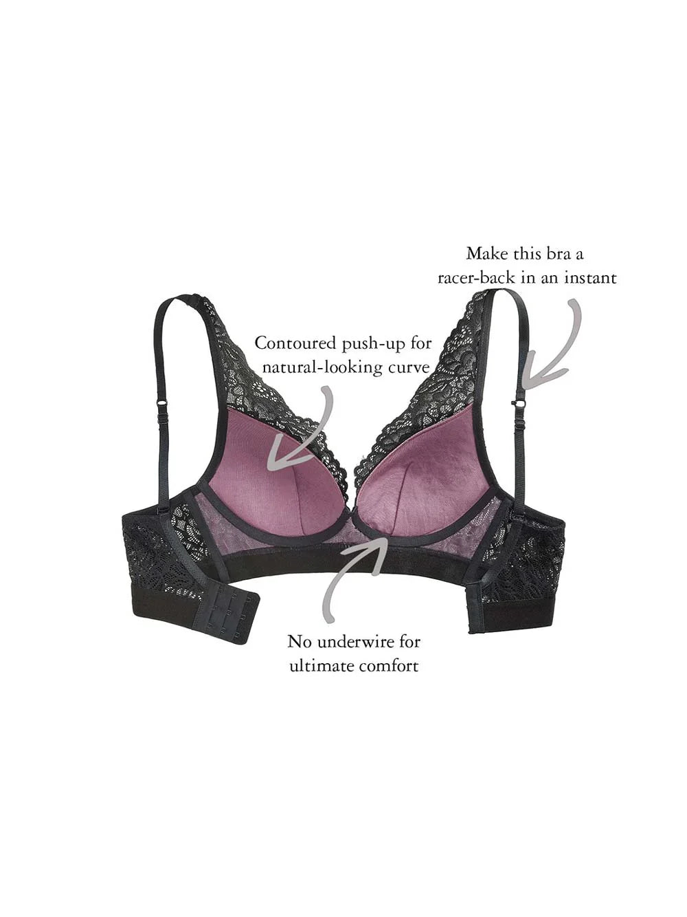 Gillian Wire-free Bra, Petite, Deep-plunge, Light Contoured Cup, Lace
