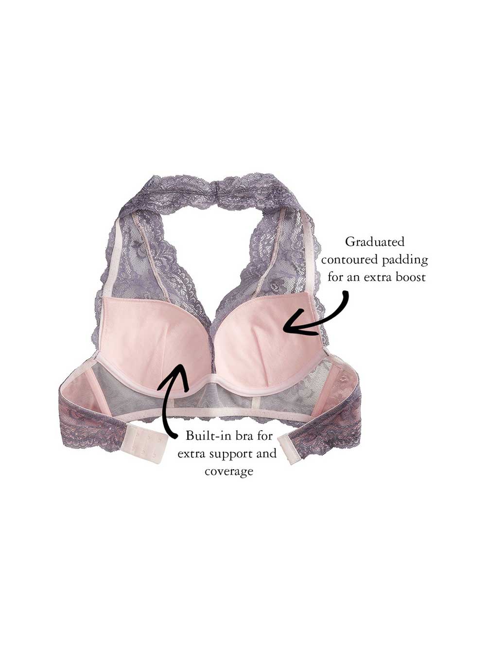 Kira Halter Push-Up Bra, Petites, Deep-Plunge, Lace, Bralette