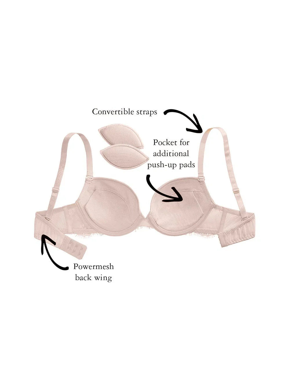 Ali D Demi-Cup bra, Petite, Smooth Cup, T-Shirt Bra, Push-Up, Lace